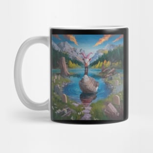 watercolor zombie goose in lake with horns Mug